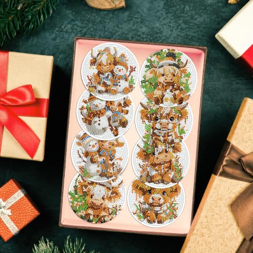 8 Pcs Christmas Diamond Art Coasters for Adults 4X4IN - color: Cow