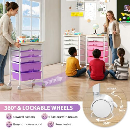Goovilla Rolling Cart with 5 Drawers for Craft, Art, Dorm, Office, Purple - size: Purple