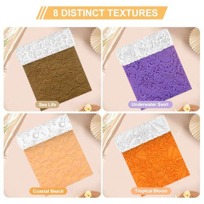 8 Pcs Non-Stick Polymer Clay Texture Rollers (Tropical & Coastal) - color: Tropical & Coastal