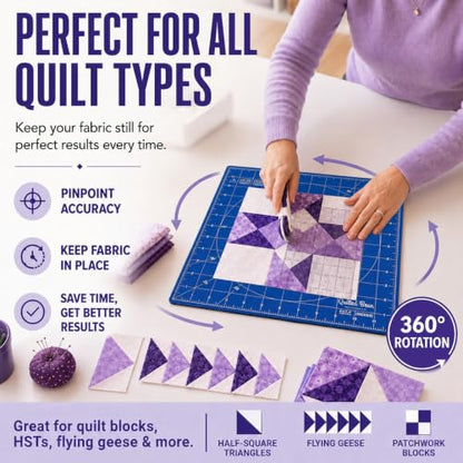 The Quilted Bear 12" x 12" Rotating Self-Healing Cutting Mat, Blue - color: Blue, size: 12"L x 12"W