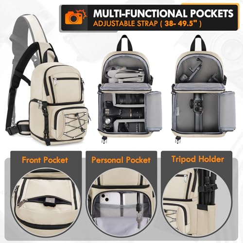 RAINSMORE Camera Sling Bag, Small Dslr/Mirrorless Camera Bag & Case - color: Beige