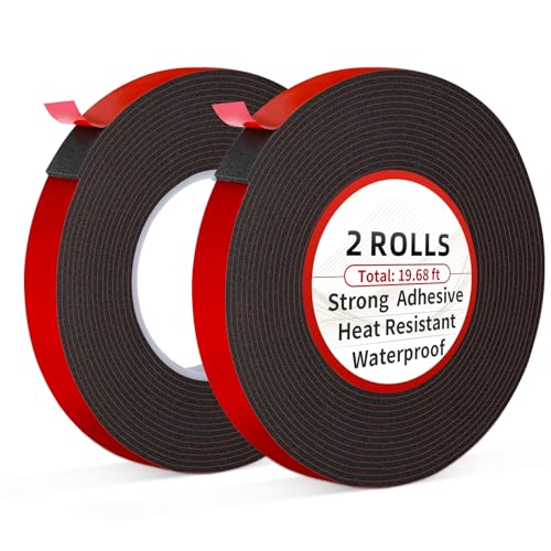 Double Sided Tape Heavy Duty – 2 Rolls Adhesive Tape, 19.68ft Strong Double Sided Mounting Tape, Waterproof Mounting Foam Tape, Two Sided Tape for Car, Home, Wall Hooks, LED Strips, DIY Projects - color: black