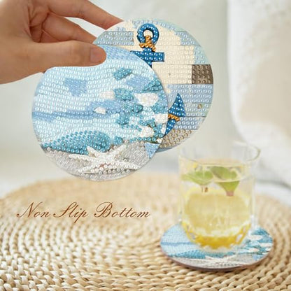 askkqtx 8 Pcs Beach Diamond Art Coasters Kits with Holder 4X4 Inch - color: Coasters-bdwy210