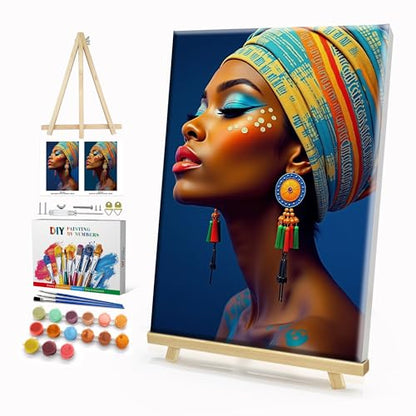 HeeBenor Framed Paint by Numbers Kit for Adults, Black Women, 8x12 Inch - color: Black Women 044