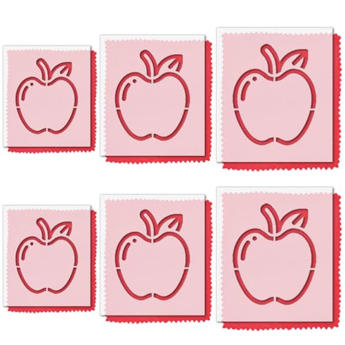 Stencil Stop Apple Stencils - Reusable for DIY Projects, Painting, Drawing, Crafts - 14 Mil Mylar Plastic (Apple- 6 Pack (2", 3", and 4", 2 Each)) - size: Apple- 6 pack (2", 3", and 4", 2 each)