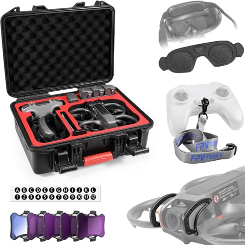 FPVtosky 6-IN-1 Avata 2 Accessories Kit, Avata 2 Hard Case, Gimbal Bumper, 5pack ND Filter Set, Goggle 3 Dust Cover, Neck Lanyard, Battery Digital Sticker for DJI Avata2 Drone Combo Accessories - style: 6-in-1 Bundle