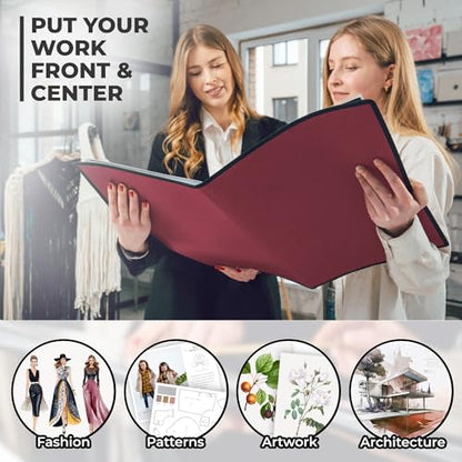 Dunwell 12x18 Art Portfolio Binder, 24-Sleeve, Black Mounting Paper, Ruby - color: Ruby, size: 12x18" w/ BLK Paper