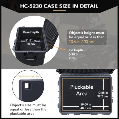 Lykus HC-5230 Hard Case with Wheels and Foam, Inner Size 19.09*12.68*12.6in - size: HC-5230