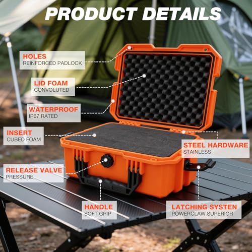 SHALL Hard Case, Cyberdeck Case, IP67 Waterproof Protective Camera Case with Customizable Foam, Protection for Camera, Drones, Lens, Equipment, 14"x11"x6", Orange - color: Orange