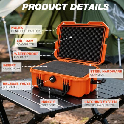 SHALL Hard Case, Cyberdeck Case, IP67 Waterproof Protective Camera Case with Customizable Foam, Protection for Camera, Drones, Lens, Equipment, 14"x11"x6", Orange - color: Orange