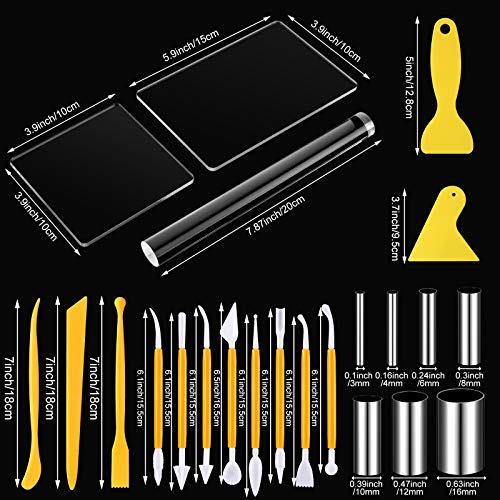 Honoson 23 Pcs Clay Sculpting Tools Set with Roller Cutters,Yellow - color: Yellow
