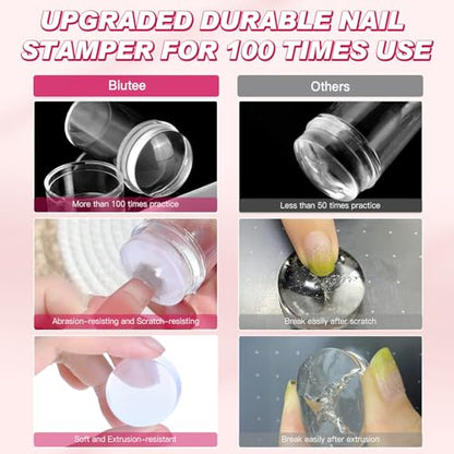 Biutee Nail Stamping Plate 2Pcs French Tip Lace Stamp Plates 110 Patterns - color: Rose Pink