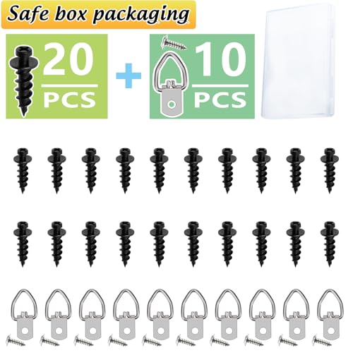 20Pcs Black Wall Double Headed Picture Hanging Screws Nails Kit for Hanging - color: Black Zinc, size: 20 Pack + D-ring