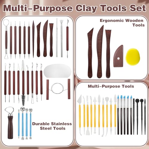 48pcs Pottery Tools Kit for Sculpting,Clay Tools Sculpting Kit,Ceramic Tool for Modeling, Trimming, Molding Clay Carving,Shaping, Pottery Kiln