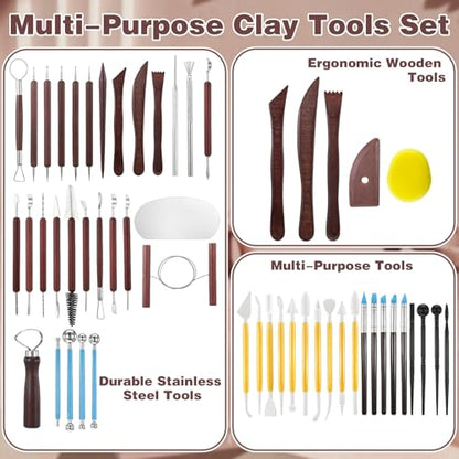48pcs Pottery Tools Kit for Sculpting,Clay Tools Sculpting Kit,Ceramic Tool for Modeling, Trimming, Molding Clay Carving,Shaping, Pottery Kiln