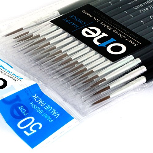 50 Pcs Fine Detail Synthetic Paint Brush Set, Pointed Round Size #1 Large - size: Size #1 (Large)
