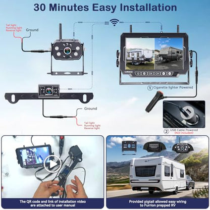 HD 1080P 7 inch RV Wireless Backup Camera: Dual Camera 30-Min Easy Install - size: 7'' + License Plate & RV Camera