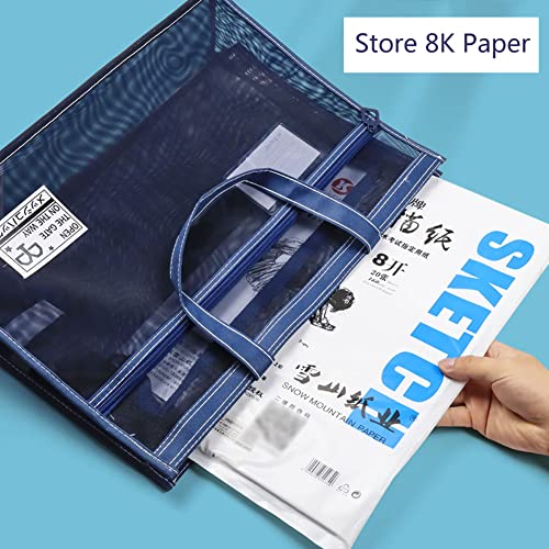 XGOPTS A3 Mesh Art Portfolio Bag with Handle and Zipper Holder for Artwork - color: blue