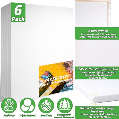 Oleitodh 6 Pack Stretched Canvas 24x36 Inch Large Cotton Painting Canvas - size: 24" x 36"-6 Pack