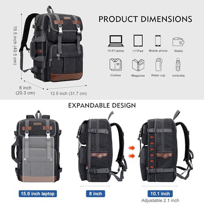 WITZMAN Canvas Travel Backpack for Men Large Laptop Backpack Fits 16 Inch - color: Black