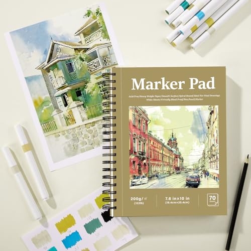 200gsm Hardcover Marker Paper Pad 7.6 × 10 in, 70 Sheets, Spiral Bound - size: 7.6×10 Inch (70 Sheets)
