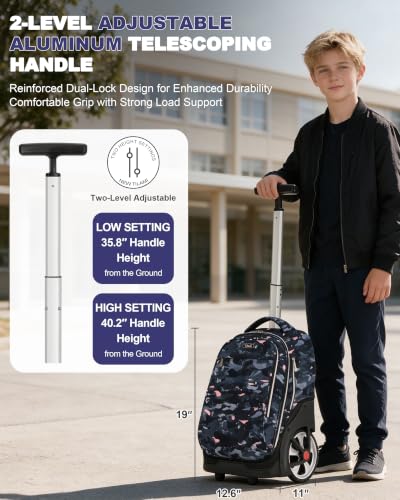 NEW TILAMI 19 Inch Rolling Backpack for School Stair-Climbing Big Wheel - color: Grey Doodle