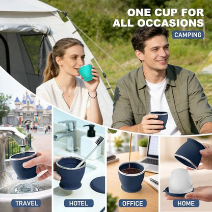 Collapsible Travel Cup, Foldable Water Cup with Lid, for Travel - color: Navy