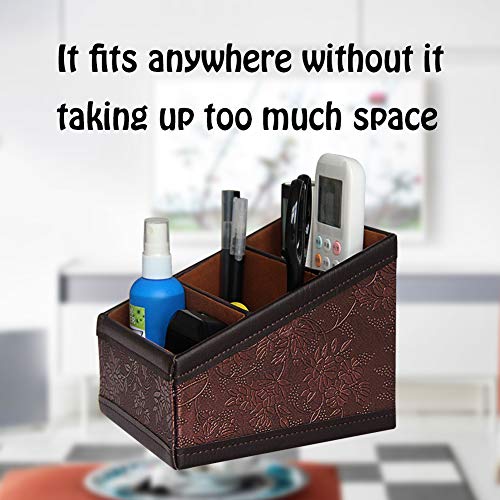 PU Leather Remote Control Holder Storage Container for TV Remote Phone Caddy Eyeglasses - color: brown