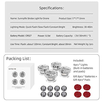 4Pcs Drone Strobe Lights, Anti Collision Light for Drone Night Flying, Universal Quick Flash LED Navigation Light Kit for DJI Neo, Mini 4 Pro, Avata 2, Mini 4k, Air 3S & All RC Drones Accessory