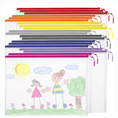 YOPCDJ 20PCS Mesh Zipper Pouch Bags, A4 13x9 Inches Waterproof Mesh Bags with Zipper, Plastic Zipper Pouch for Organizing, Mesh Bag for Travel Storage, 8 Colors Assortment - color: 8 Colors, size: A 4