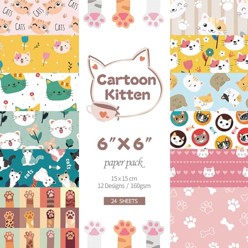 6x6" Cardstock Single Sided Scrapbooking,Craft Decorative Scrap Book Paper - color: 24sheets-cat