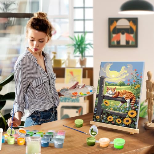 YOYA Framed Paint by Numbers Kit for Adults - Sunset Cat Paint by Number - color: Cat 029