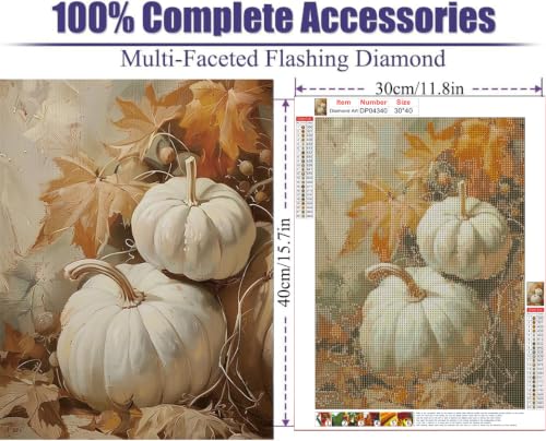 ZeeLionArt Diamond Art Kit, White Pumpkin Maple Leaves, 12 x 16 Inch - color: DP04340