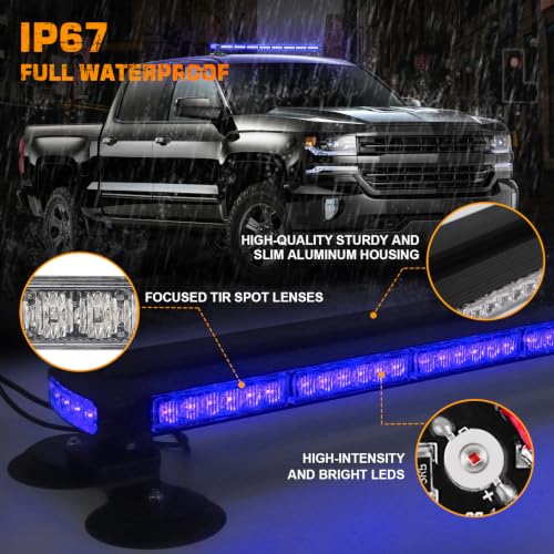XRIDONSEN 37 Inch104 LED Roof Strobe Light Bar Rooftop Magnetic lights - color: Blue