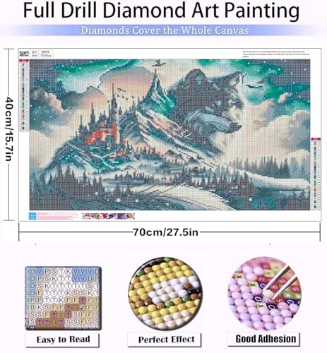 5D Diamond Art Kits for Adults Large Size Diamond Painting Kit 27.6x15.8in - color: Wolf-Round Drill, size: 27.6x15.7in(70x40cm)