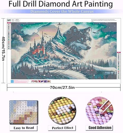 5D Diamond Art Kits for Adults Large Size Diamond Painting Kit 27.6x15.8in - color: Wolf-Round Drill, size: 27.6x15.7in(70x40cm)
