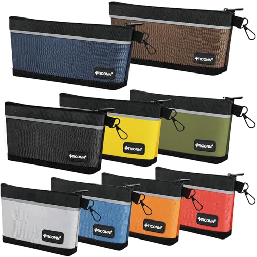 TICONN 9PK Tool Pouches with Zipper, Waterproof 1680D Oxford Small Tool Bag - size: Colored, 9 Pack Combo