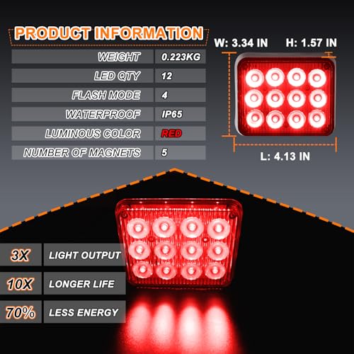2PCS Magnetic Red Strobe Lights, Emergency Strobe Hazard Lights - color: Red