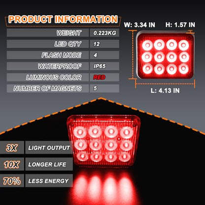 2PCS Magnetic Red Strobe Lights, Emergency Strobe Hazard Lights - color: Red