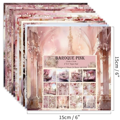 6x6" Cardstock Single Sided Scrapbooking,Craft Decorative Scrap Book Paper - color: 24sheets-Baroque Pink