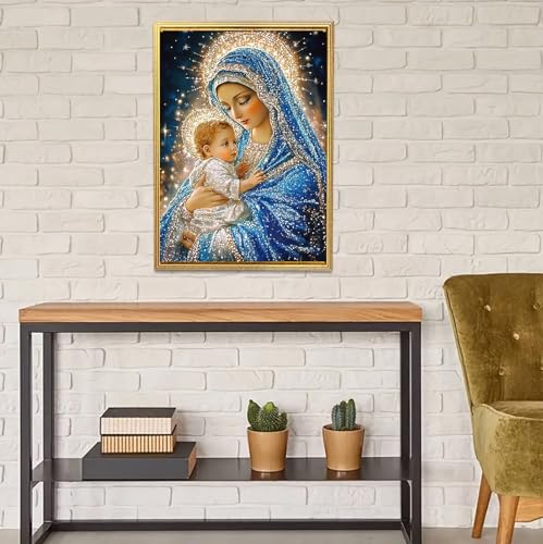 JFYHAB 5D Jesus Diamond Art Kits for Adults Beginners, Virgin Mary Diamond Painting Kits, DIY Full Round Drill Paint by Diamonds Dot Gem Art for Adults, Home Wall Decor 12 x 16 Inch