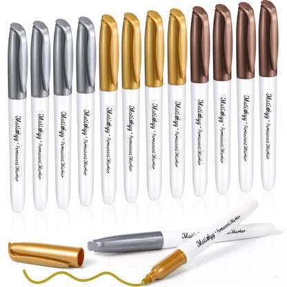 Motiskyy 12 Pcs Metallic Permanent Markers Fine Point, Gold Silver Copper - color: Gold Silver Copper
