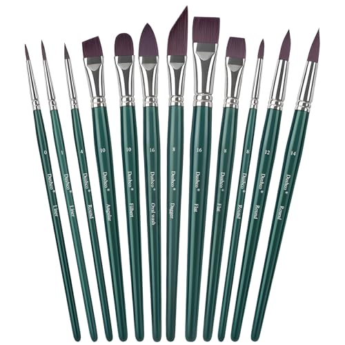 Watercolor Brushes Professional, Artist Paint Brushes Set, 12 Pieces - color: Dark Green