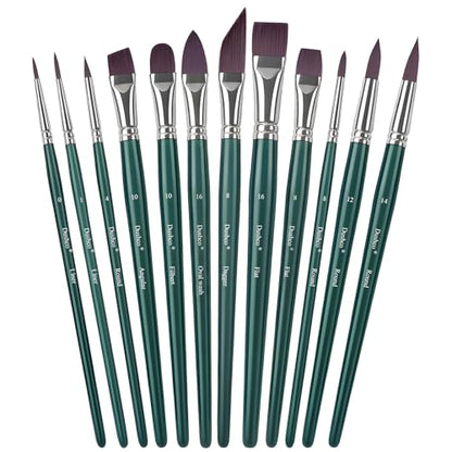 Watercolor Brushes Professional, Artist Paint Brushes Set, 12 Pieces - color: Dark Green