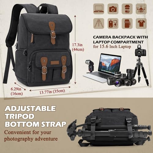 RAINSMORE Camera Backpack, DSLR SLR Mirrorless Camera Bag for Photographer - color: Black