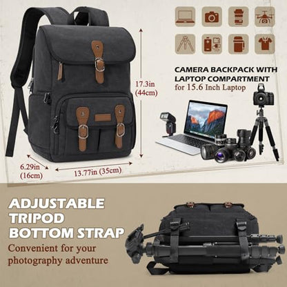 RAINSMORE Camera Backpack, DSLR SLR Mirrorless Camera Bag for Photographer - color: Black