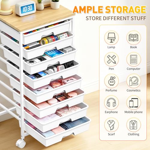 SUNALLY Rolling Cart With 8 Drawers,Storage Drawer Cart for Craft Art,White - color: White