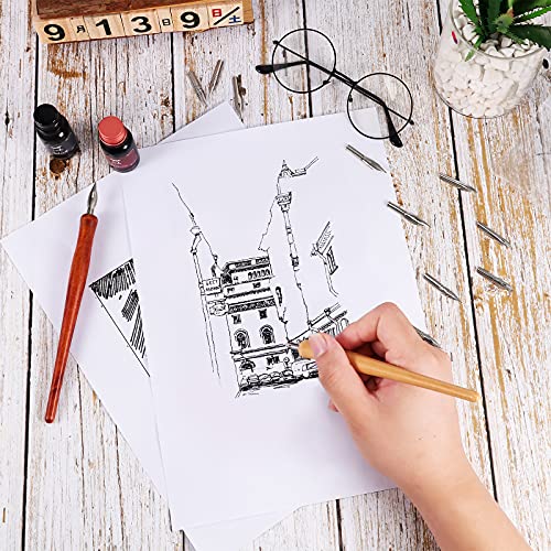 Chinco 14 Pcs Dip Pen Nibs Holders with Comic Wooden Drawing Pens Holder