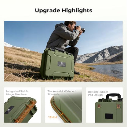 K&F CONCEPT Waterproof Hard Case, IP67 Protective Case with Pre-Scored Foam - color: Green