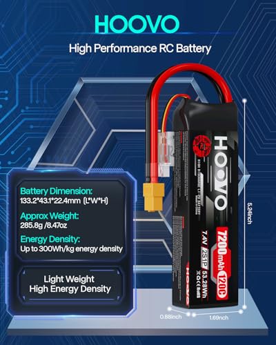 HOOVO 2S Lipo Battery, 7.4V 7200mAh 120C RC Battery Pack,Softcase,XT60 Plug